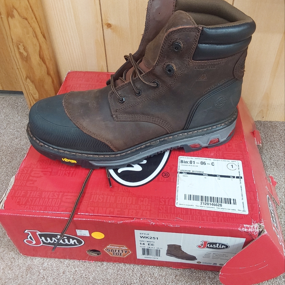 Justin Boots Mechanic Tan SAFETY TOE WK251 Men's 14EE Work Boots $264.95 Retail